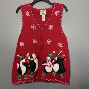 Vintage Heirloom Collectibles Red Penguin Christmas Sweater Vest Size Medium